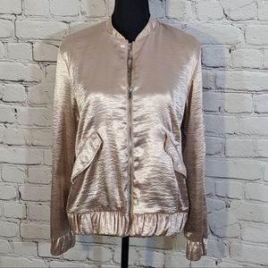 H&M Metallic Bomber Jacket in Rose Gold